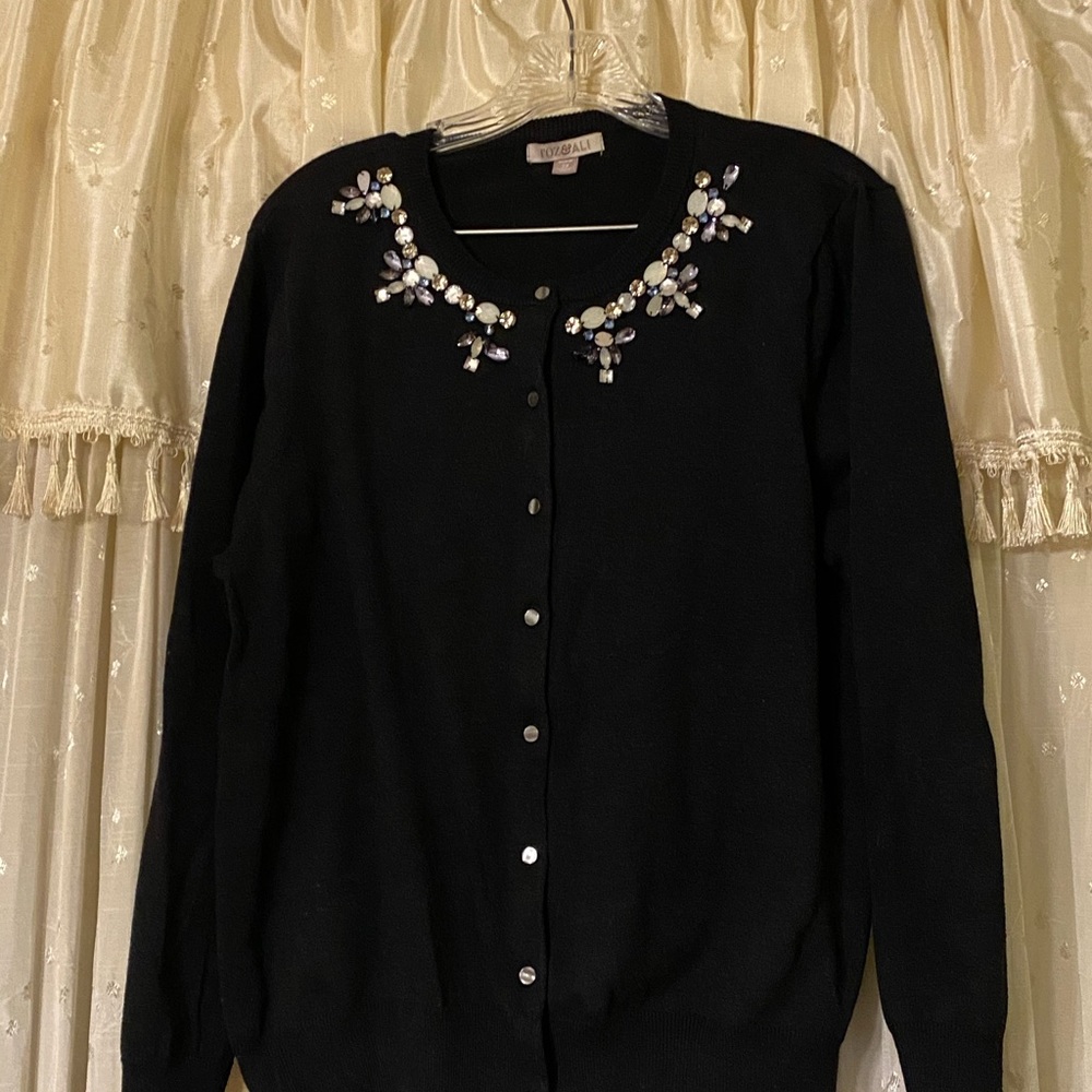 Roz&Ali jeweled black cardigan